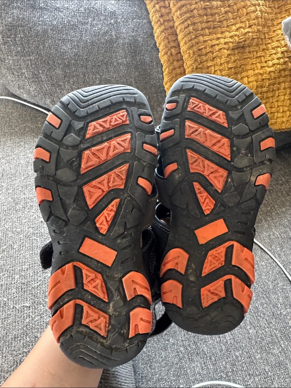 Kids Brown and Black Outdoor Sandals with Orange Accents